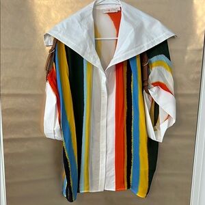 Tory Burch White and Yellow Blouse with Retro Stripes